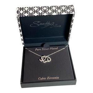 New Elephant Necklace Cubic Zirconia Silver Plate 18” Chain Trunk Up Good Luck